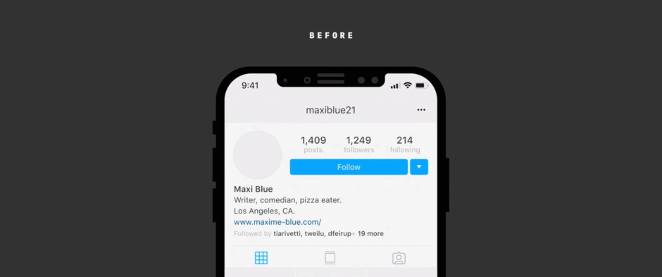 split screen showing the before and after design of Instagram