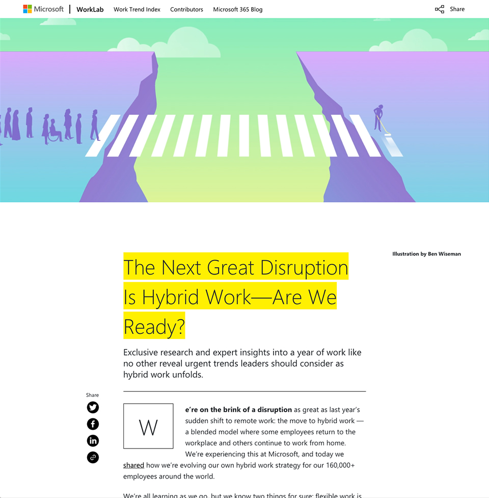 Microsoft website article with bridge illustration in header